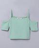 Taffykids Rib Half Sleeves Cold Shoulder Solid Crop Top - Green