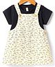 ORRIGANY Cotton Knit Half Sleeves T-Shirt & Frock with Candy Print - Navy Blue & Lemon Yellow