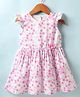 ORRIGANY Cotton Knit Frill Sleeves Frock with Floral Print & Applique - Pink