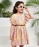 Hola Bonita Rayon Woven Flutter Sleeves Frock With Floral Print & Belt - Multicolor