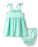 Babyhug Single Jersey Knit Sleeveless Solid Color Frock & Bloomer with Frill Detailing  -  Light  Green