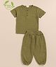 Cot & Candy Organic Cotton Half Sleeves Solid Tee & Lounge Pant Set - Olive Green
