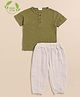 Cot & Candy Organic Cotton Half Sleeves Solid Tee & Lounge Pant Set - Olive & Oatmeal
