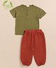 Cot & Candy Organic Cotton Half Sleeves Solid Tee & Lounge Pant Set - Olive & Picante
