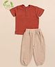 Cot & Candy Organic Cotton Half Sleeves Solid Tee & Lounge Pant Set - Picante & Latte