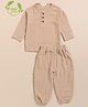 Cot & Candy Organic Cotton Full Sleeves Solid Tee With Lounge Pants Set - Latte