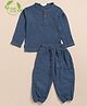Cot & Candy Organic Cotton Full Sleeves Solid Tee With Lounge Pants Set - Navy Blue