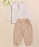 Cot & Candy Organic Cotton Full Sleeves Solid Tee With Coordinating Lounge Pants Set - Oatmeal & Latte