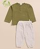 Cot & Candy Organic Cotton Full Sleeves Solid Tee & Lounge Pant Set - Olive Green & Oatmeal
