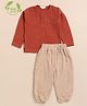 Cot & Candy Organic Cotton Full Sleeves Solid Tee & Lounge Pant Set - Picante & Latte