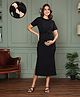 MomToBe Half Sleeves Solid Printed Maternity Dress With Nursing Access - Black