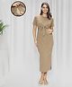 MomToBe Half Sleeves Solid Printed Maternity Dress With Nursing Access - Brown