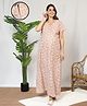 MomToBe Cotton Half Sleeves Floral Printed Maternity Nighty With Nursing Access - Latte Beige