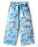 CrayonFlakes Rayon Tropical Theme Printed Palazzo With Attached Belt - Blue