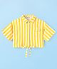 CrayonFlakes Rayon Half Sleeves Striped Crop Shirt Style Top - Yellow