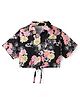CrayonFlakes Rayon Half Sleeves Floral Printed Shirt Style Crop Top - Black