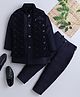 Ahhaaaa Velvet Solid Kurta Pant With Sequins Embellished Ethnic Designed Jacket Set - Navy Blue