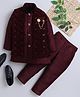 Ahhaaaa Velvet Solid Kurta Pant With Sequins Embellished Ethnic Designed Jacket Set - Wine