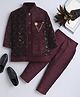 Ahhaaaa Velvet Full Sleeves Threadwork Embroidered Sequins Embellished Indo Western Style Kurta Pant Set - Wine
