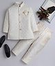 Ahhaaaa Jacquard Full Sleeves Threadwork Embroidered Sequins Embellished Indo Western Style Sherwani Pant Set - Beige