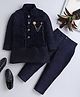 Ahhaaaa Velvet Full Sleeves Solid Kurta & Pant With Sequin Embellished Jacket Set - Navy Blue