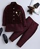 Ahhaaaa Velvet Full Sleeves Solid Kurta & Pant With Sequin Embellished Jacket Set - Wine