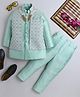 Ahhaaaa Brocade Full Sleeves Solid Kurta Pyjama With Sequin Floral Embroidered Jacket & Maala Set - Green