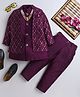Ahhaaaa Brocade Full Sleeves Solid Kurta Pyjama With Sequin Embellished & Embroidered Jacket & Maala Set - Wine