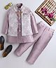 Ahhaaaa Brocade Full Sleeves Solid Kurta Pyjama With Abstract Embroidered Jacket & Maala Set - Purple