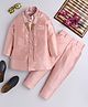 Ahhaaaa Brocade Full Sleeves Solid Kurta Pyjama With Sequin Embellished & Embroidered Jacket & Maala Set - Pink