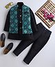 Ahhaaaa Silk Blend Full Sleeves Solid Kurta Pyjama With Abstract Embroidered Sherwani Set - Turquoise