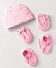 Simply Interlock Cap Mitten & Booties Set with Heart Print Pink - Diameter 12.5 cm