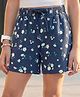 Pine Kids Looper Knit Mid Thigh Shorts With Floral Print - Navy Blue