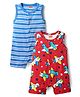 Babyhug 100% Cotton Knit Sleeveless Striped & Airplane Printed Rompers Pack of 2 - Red & Blue
