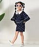 Bella Moda Cotton Half Bell Sleeves Hearts Printed Top With Coordinating Shorts Set - Blue
