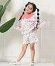 Bella Moda Cotton Half Bell Sleeves Floral Printed Top With Coordinating Shorts Set - White