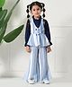 Bella Moda Cotton Full Peasant Sleeves Striped Printed Coordinating Top & Pant Set - Blue