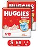 Huggies Adjustable Dry Tape Style Diapers, Small (S) Size (4-8 Kgs), Combo Pack of 68 | Up To 2X Faster Absorption, Up To 12 Hours Overnight Absorption
