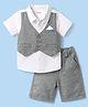 Babyhug Cotton Woven Half Sleeves Solid Color Shirt & Shorts Set with Attached Waistcoat - White & Grey