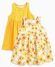 Campana Pack Of 2 Cotton Sleeveless Floral & Dots Printed Dresses - Orange & White