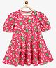 Campana Rayon Half Sleeves Floral Printed Tiered Dress - Pink & Green