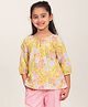 Campana 100% Cotton Three Fourth Sleeves Floral Printed Top - Light Yellow