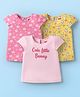 Babyhug Cotton Knit Cap Sleeves T-Shirts with Floral Bunny & Text Print Pack of 3 - Yellow & Pink