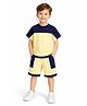ZIP ZAP ZOOP Cotton Knit Half Sleeves Colour Blocked Tee & Shorts Set - Yellow & Blue