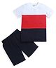 ZIP ZAP ZOOP Cotton Half Sleeves Color Blocked Tee & Short Set - Black Red & White