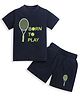 ZIP ZAP ZOOP Cotton Half Sleeves Badminton Printed Tee With Coordinating Shorts Set - Navy Blue