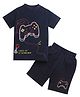 ZIP ZAP ZOOP Cotton Half Sleeves Level Up Text Printed Tee With Coordinating Shorts Set - Navy Blue