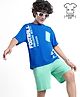 Ollington St. Cotton Half Sleeves T-Shirt & Shorts Set With Football Print - Blue & Lime Green