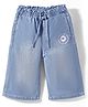 Babyhug Ankle Length Washed Denim Culottes With Floral Embroidered - Blue