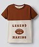 Ollypop Sinker Knit Half Sleeves Cut & Sew T-Shirt with Text Print - Brown & Beige